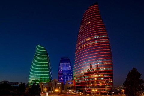 Azerbaijan, Baku, Flame Towers at night, Baku, Azerbaijan, Azerbaijan