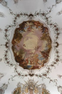 Ceiling painting in the baroque church of St. Andrew, Nesselwang, Bavaria, Germany