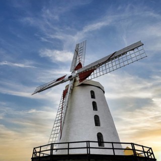 Restored, commercially operated windmill, tower windmill, evening sky, Blennerville, Tralee, County