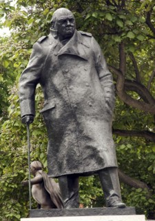 Statue of Winston Churchill with Lloyd George in the background, Parliament Square, Westminster,