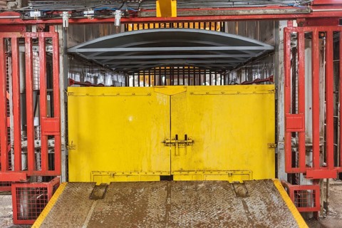 Gate to the shaft and exit cage in the mine