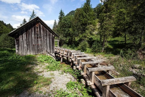 Watercourse to a historic sawmill, near Gerstruben, Dietersbachtal, near Oberstdorf, Allgäu Alps,