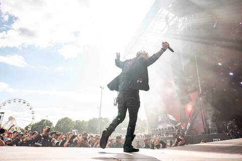 Singer Adam Gontier from the Canadian rock band Three Days Grace live on the Utopia Stage during