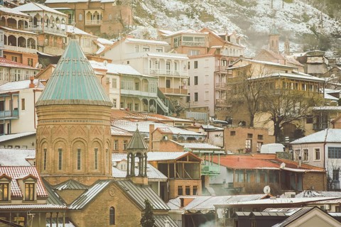 Old Tbilisi historical buildings. Caucasus Travel culture sightseeing landmarks.Tbilisi.Georgia