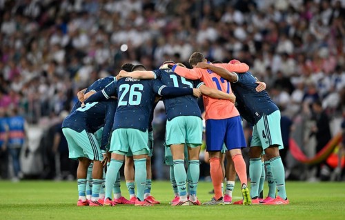 Team building, circle of the team in front of the start of the game National team Germany soccer