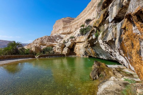 Landscape in Oman, rocks, pool, water, rocky landscape Ash Shuwaymiyah, Wadi Shuwaimiya, Dhofar