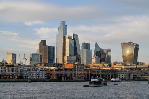 City of London skyline with skyscrapers 22 Bishopsgate, Leadenhall Building, Cheesegrater, and 20