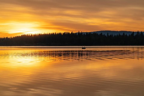Fishing boat on a lake, Moskosel, Norrbotten, Lapland, Sweden, July 2025