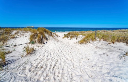 Beach access through the hiking dune in the Slowinski National Park, Slowinski Park Narodowy,