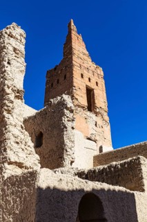 Remains of a former tower in the largest preserved mud town in Oman, Al Bilaad, Al Bilaad