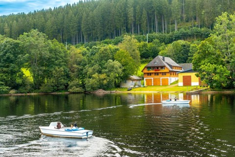 Beautiful landscape seen from the boat on Lake Titisee in the Black Forest, Germany