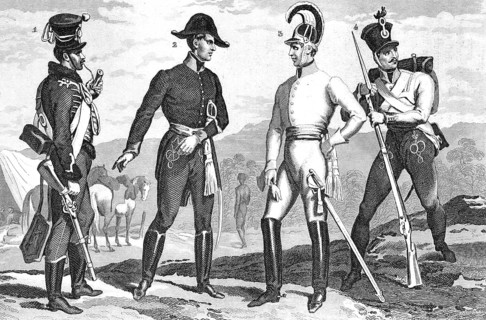 Traditional clothing styles and culture from the 19th century. Uniforms from Austria circa 1849: