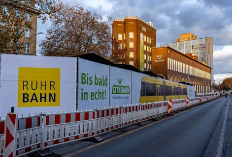 Construction site of the stop at the main train station, for the new city railway, visualization of