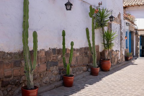 Peru, Cusco, historic colorful colonial buildings and architecture of San Blas district of artisans