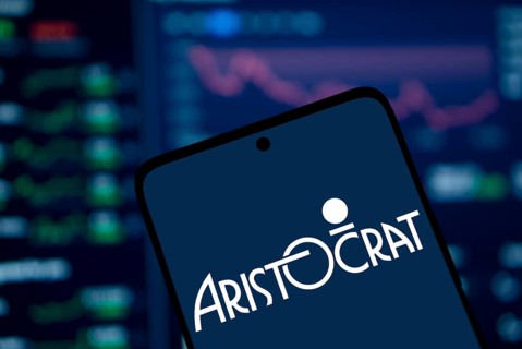 Aristocrat Leisure logo is displayed on smartphone. Aristocrat Leisure Limited is an Australian
