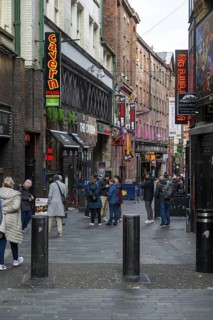 Cavern Pub and Beatles attractions in Mathew Street, city centre, Liverpool, England, UK