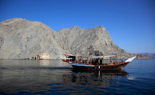 Dhow in the bays of Musandam, Shimm Strait, in the Omani enclave of Musandam, Oman