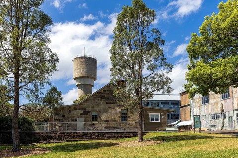 The convict precinct in front of Cockatoo Island power station water tower, Cockatoo Island,