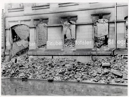 Cologne, ruin, residential building, end of war Graffitti, Our Faith, total war, fascism, World War