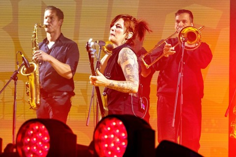 Ines Maybaum, bass player for the BROILERS at the 2026 Open Airs at Auestadion Kassel on 18.07.2026