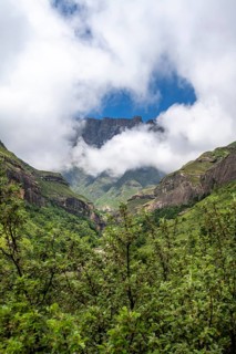 Landscape with mountains and fog, Drakensberg National Park, KwaZulu Natal, South Africa