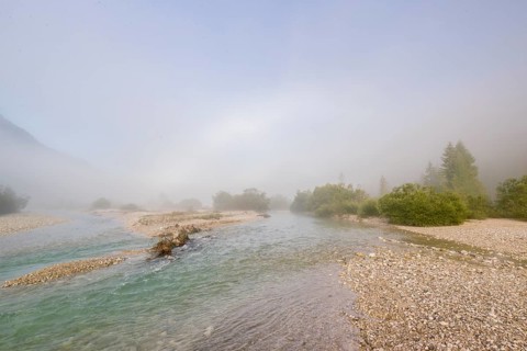 Isar valley nature conservancy area. The wild Isar river flows through its gravel bed past