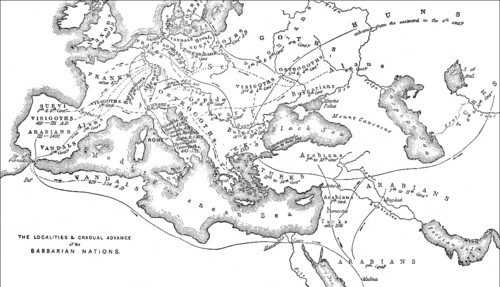 Historical map of the origin or occupation of the barbaric nations