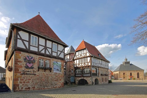 Stone House and Museum of the Schwalm and Castle Church, half-timbered house, goat grove,