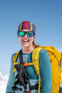 Portrait of a ski tourer in winter, Graubünden, Switzerland