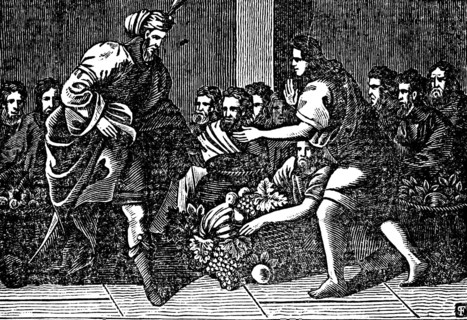 Joseph and his youngest son Benjamin meet in Egypt, all the brothers sit together at the table to