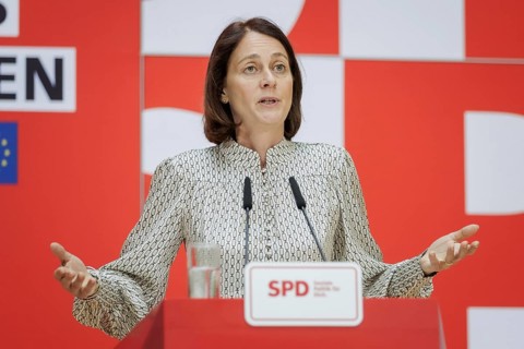 Katarina Barley, SPD lead candidate for the 2024 European elections, at a press conference