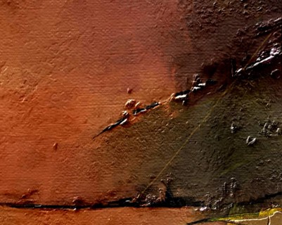 Professional abstract oil painting fragment showcasing a gradient of coral and burnt orange tones,