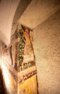Historical fresco The Werfen Knight, depicting a knight with shield and sword, interior view,