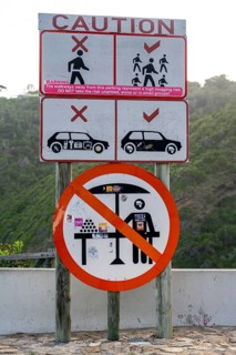 Warning sign against attacks, do not get out, risk of high crime, South Africa