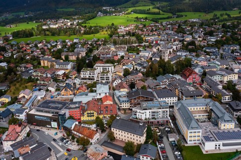 Drone image, residential buildings, town view, Saalfelden am Steinernen Meer, Pinzgau, Salzburg
