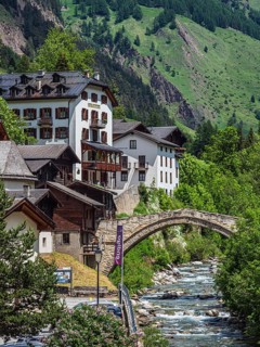 Traditional wooden houses, center of village Binn, Binn valley, Switzerland