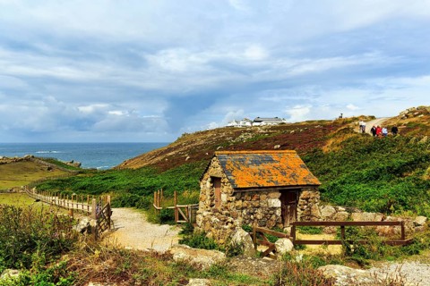 Land's End headland, Lands End, coastline, hikers, Penzance, Penwith Peninsula, coastal hiking