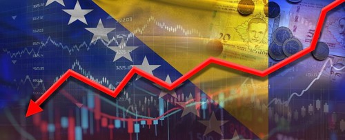 Bosnian financial crisis on economic graph. Financial fall of Bosnia on economy market