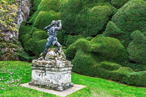 Autumn colors over Powis Castle and Garden, Welshpool, Powys, Wales, UK