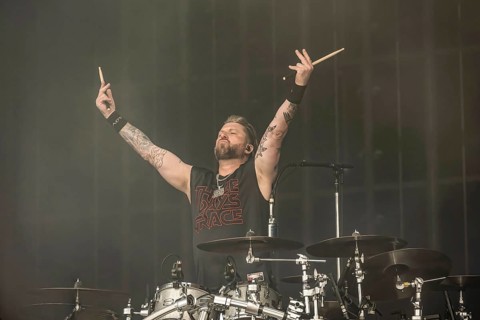 Drummer Neil Sanderson from the Canadian rock band Three Days Grace live on the Utopia Stage during