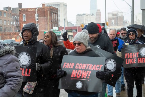 Detroit, Michigan USA - 22 February 2026 - Letter carriers rally at the Detroit post office as