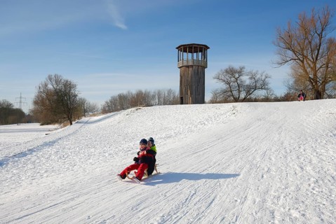 Recklinghausen, North Rhine-Westphalia, Germany - Sunny winter landscape in the Ruhr area, Emscher