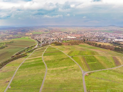 Extensive fields surround a village in the vast landscape, Großbottwar, Ludwigsburg district,