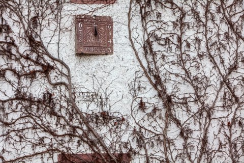 Sundial at the old barn wall, Katlenburg castle, Katlenburg-Lindau, district of Northeim, Lower