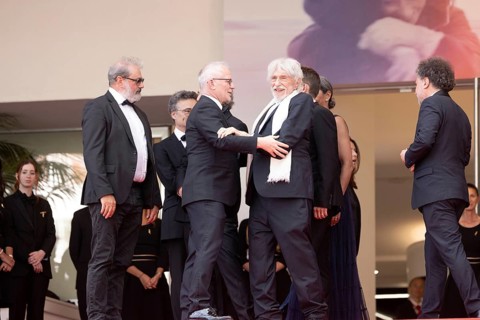 Cannes, France - 22.5.2024: Pierre Richard (R) hugs Festival Director Thierry Fremaux during the -