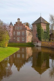 Gemen Castle, West outer bailey and lock tower, moated castle, Borken, Münsterland, North