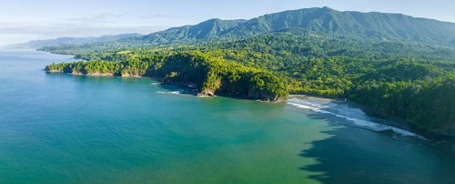 Aerial view, ocean and coast with rainforest, Playa Ventanas, Puntarenas province, Costa Rica