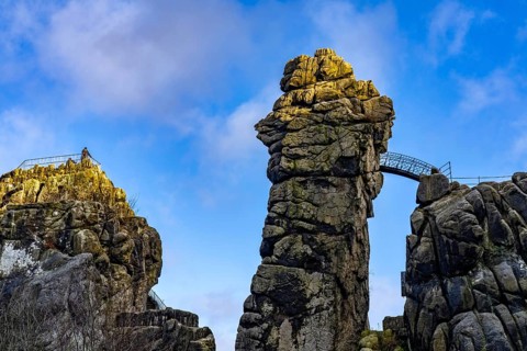 The Externsteine, a sandstone rock formation, in the Teutoburg Forest, near Horn-Bad Meinberg,