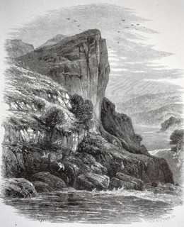 Shepherd's Cliff, Shepherd's Crag on the River Llugwy in Wales, illustration, reproduction from a