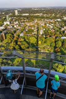 View from the Florian Tower, 219 metre high observation and television tower, in Westfalenpark,